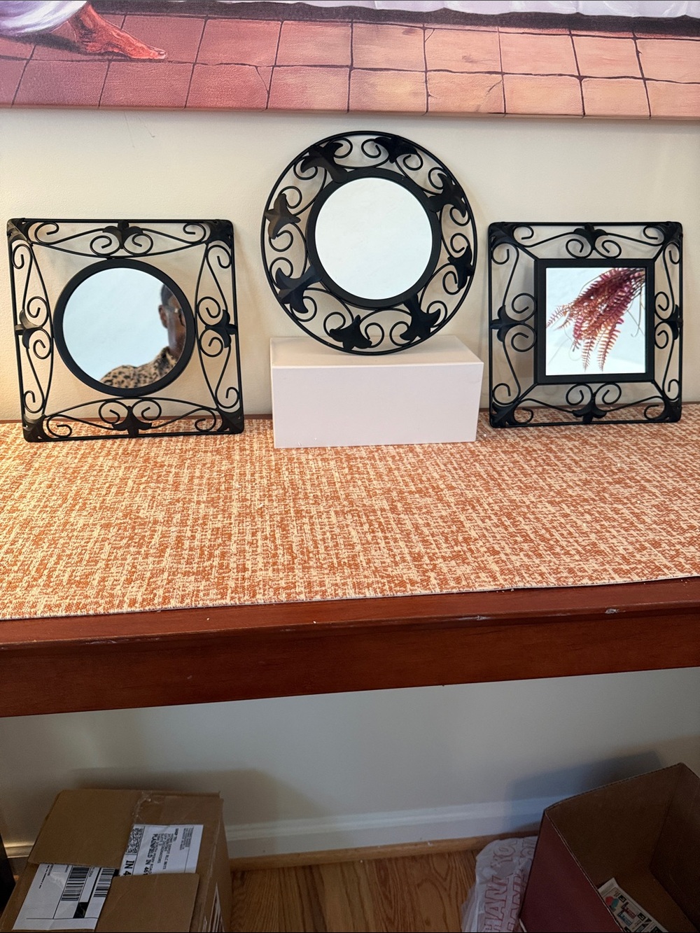 Set of three Vintage Home Interiors (Homco) Black Metal Ornate Wall Mirrors,